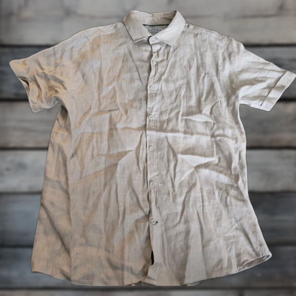 Ike Behar VINTAGE Ike Behar Men’s Linen Shirt Camp Short Sleeve Casual Sz M Beige Size US M / EU 48-50 / 2 - 1 Thumbnail
