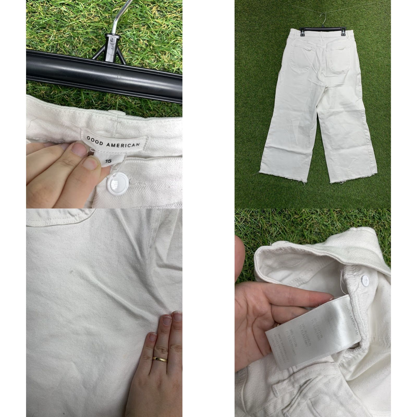 Good American GOOD AMERICAN Jeans Womens 15 Palazzo Wide Leg Crop 33W 26in White Distressed Solid Beach Bohemian Womens Size 36" / US 14 / IT 50 - 8 Thumbnail