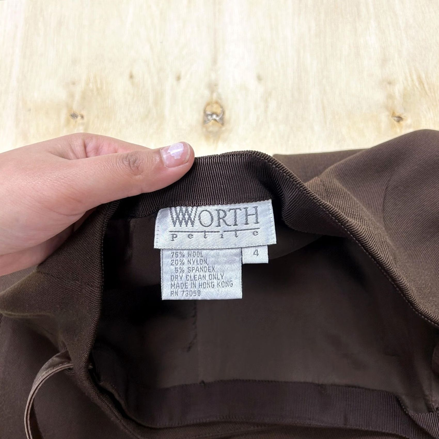 Vintage VINTAGE Worth Skirt Womens 4 Petite Brown Wrap Midi Wool Blend Buckle Office Bodied by Stitching? Size 27" / US 4 / IT 40 - 2 Thumbnail