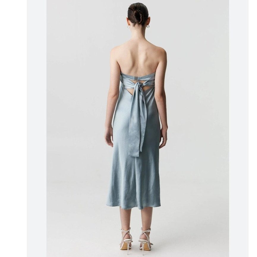 Free People New FREE PEOPLE Third Form Satin Tie Back Strapless Dress Size L / US 10 / IT 46 - 5 Thumbnail