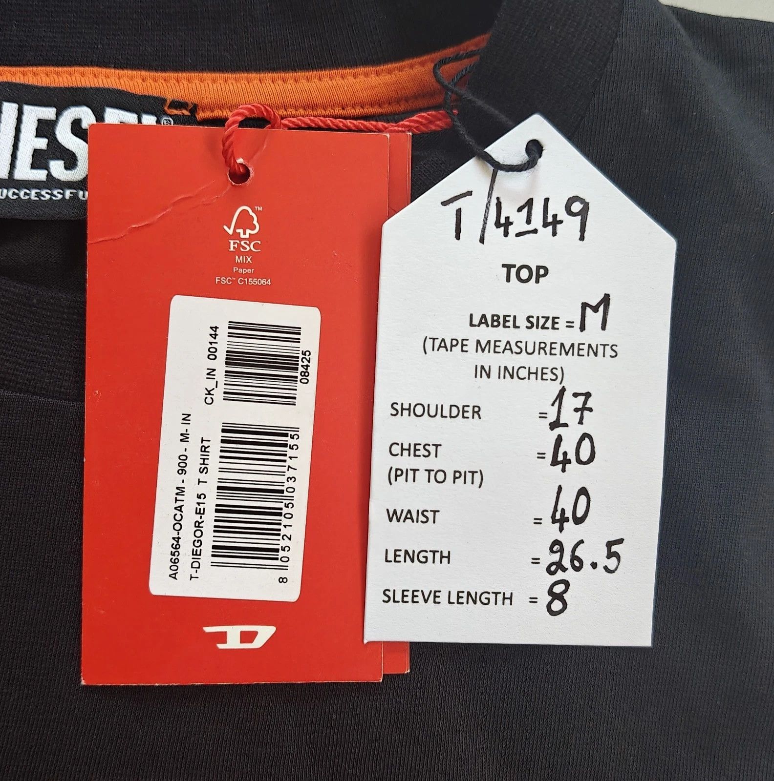 Diesel DIESEL Black T-Shirt With Logo Patch T 4149 Size US M / EU 48-50 / 2 - 5 Thumbnail
