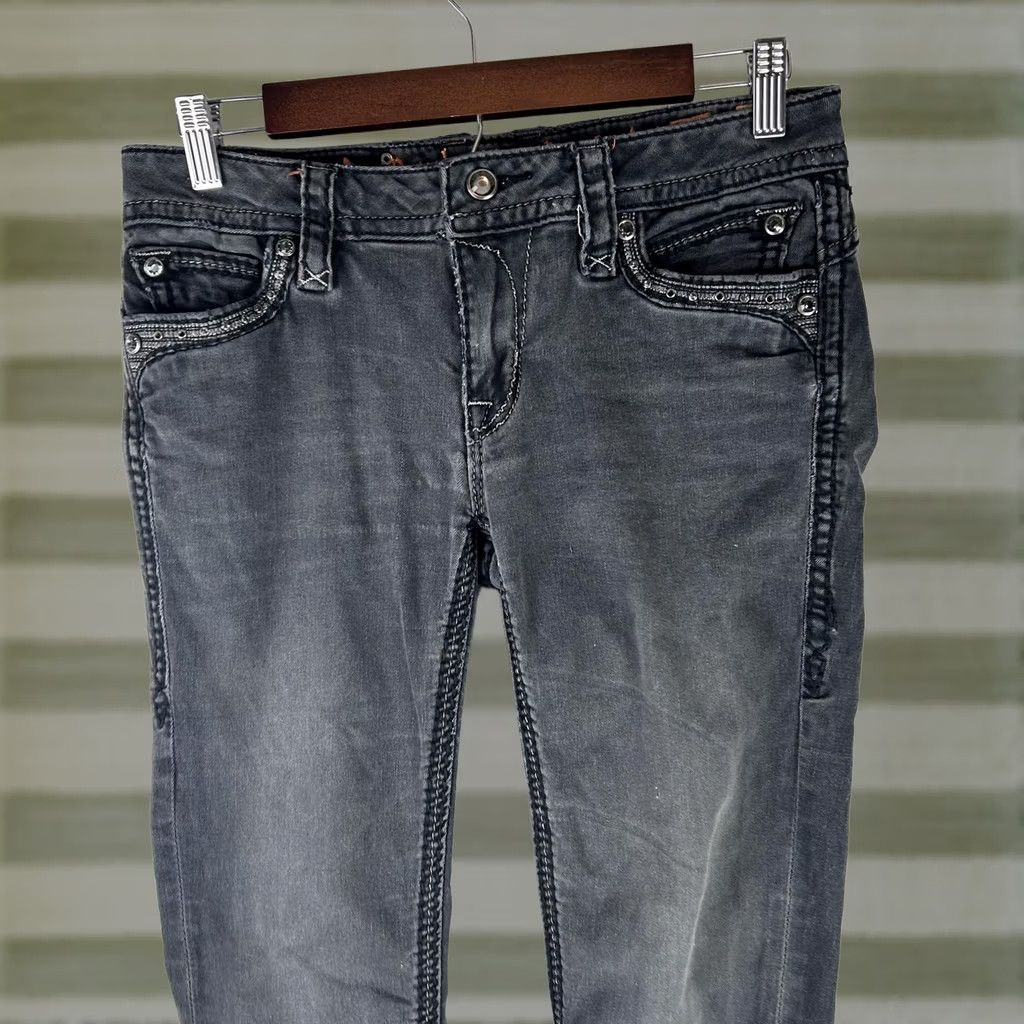 Vintage Rock Revival Eleanor Skinny Jeans Womens 29x30 Gray Rhinestone Embellished Denim Slim 5-Pocket Zip Fly Womens Size 29" - 1 Thumbnail