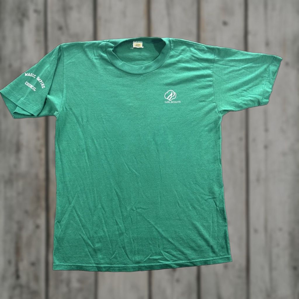 Velva Sheen VINTAGE Girl Scouts Shirt Mens Large Green 80s Velva Sheen Crew Neck Short Sleeve T-Shirt Size US L / EU 52-54 / 3 - 1 Thumbnail