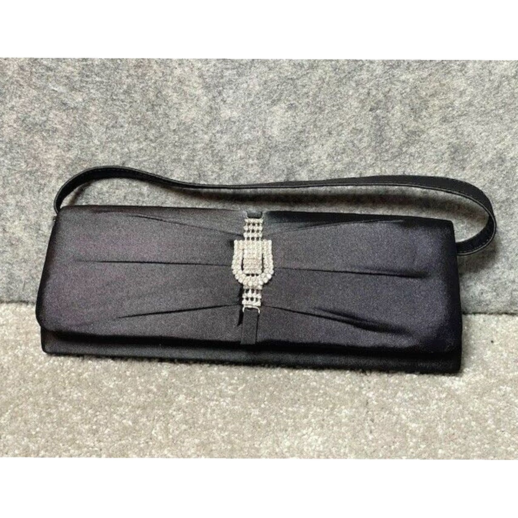 Vintage VINTAGE Black Satin Evening Shoulder Bag Old Hollywood Glam Formal Prom Size ONE SIZE - 2 Thumbnail
