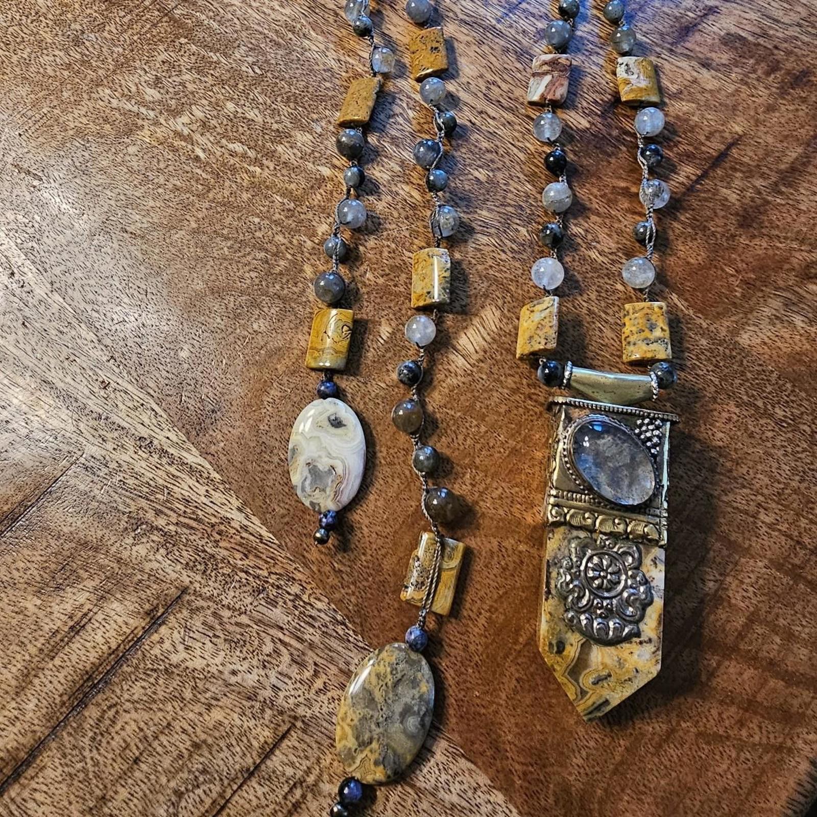 Designer Handmade Labadorite, Smokey Quartz Lariat Style Necklace Size ONE SIZE - 6 Thumbnail