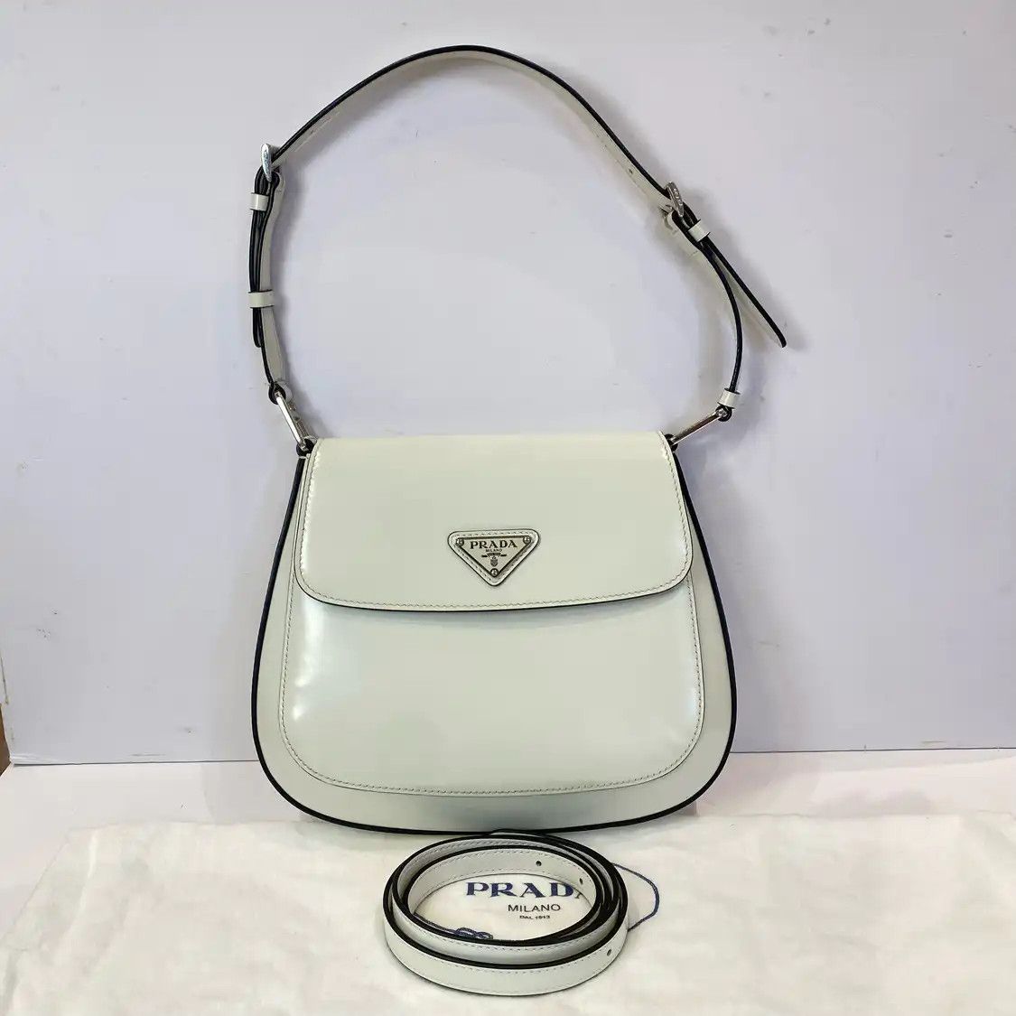 Prada PRADA Cleo mini white cowhide leather logo shoulder bag silver hardware Size ONE SIZE - 1 Thumbnail