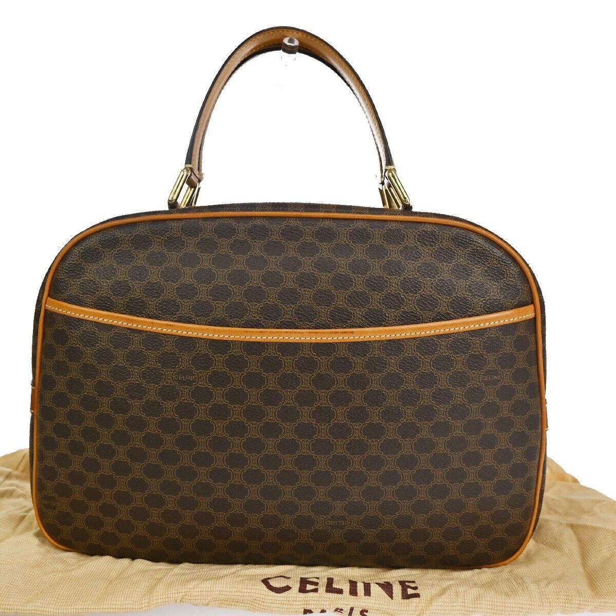 image of Celine Céline Macadam Handbag in Brown, Women's