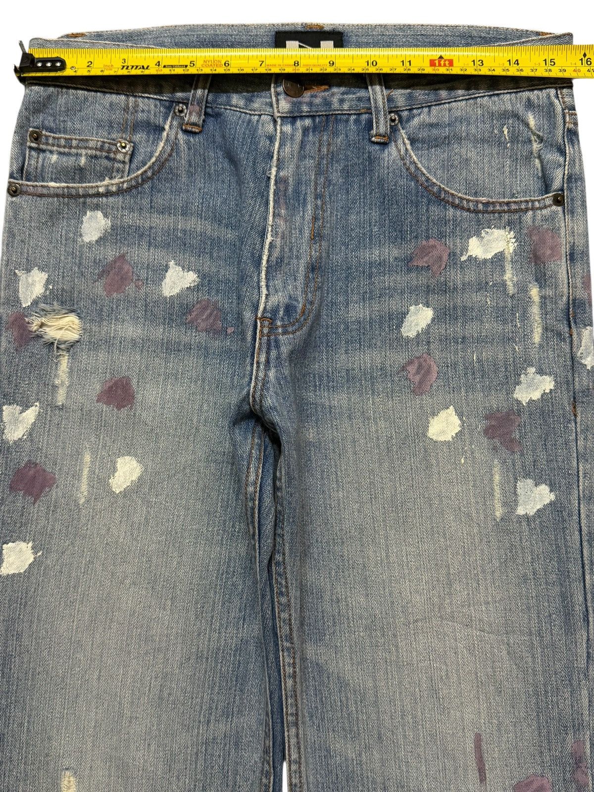 14th Addiction Vintage 90s Japanese Nylaus Blue Faded Wash Painted Wide Leg Size US 31 - 9 Thumbnail