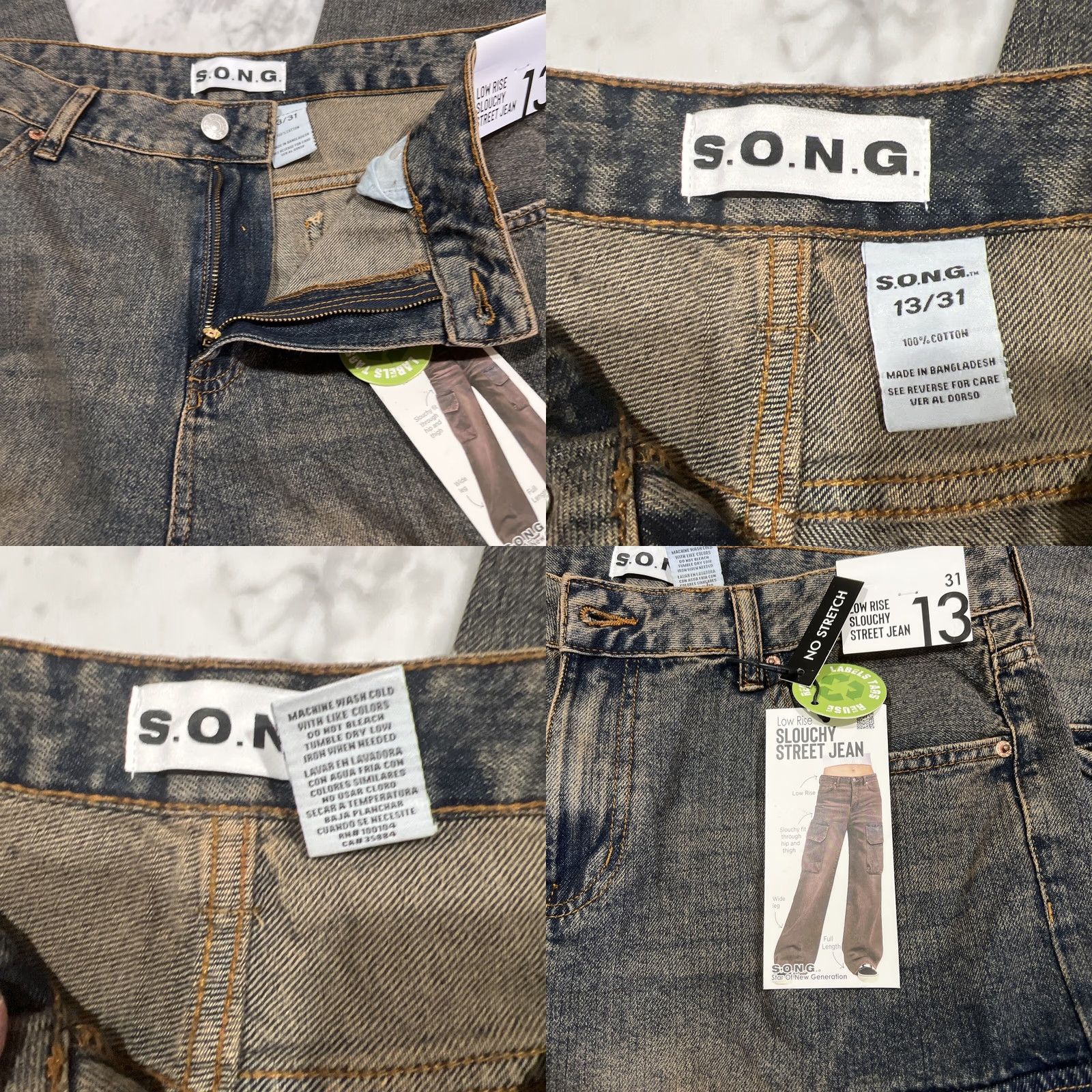 Vintage SONG Low Rise Slouchy Street Jeans Women’s 13/31 Cargo Wide Leg Faded Skate Blue NWT Size 34" / US 12 / IT 48 - 9 Thumbnail