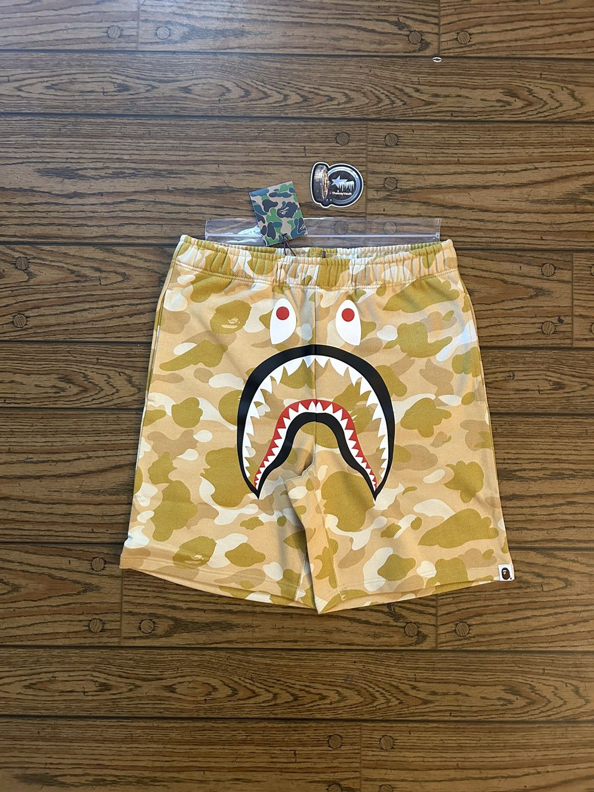 image of Bape Yellow Color Camo Shark Sweat Shorts, Men's (Size 36)