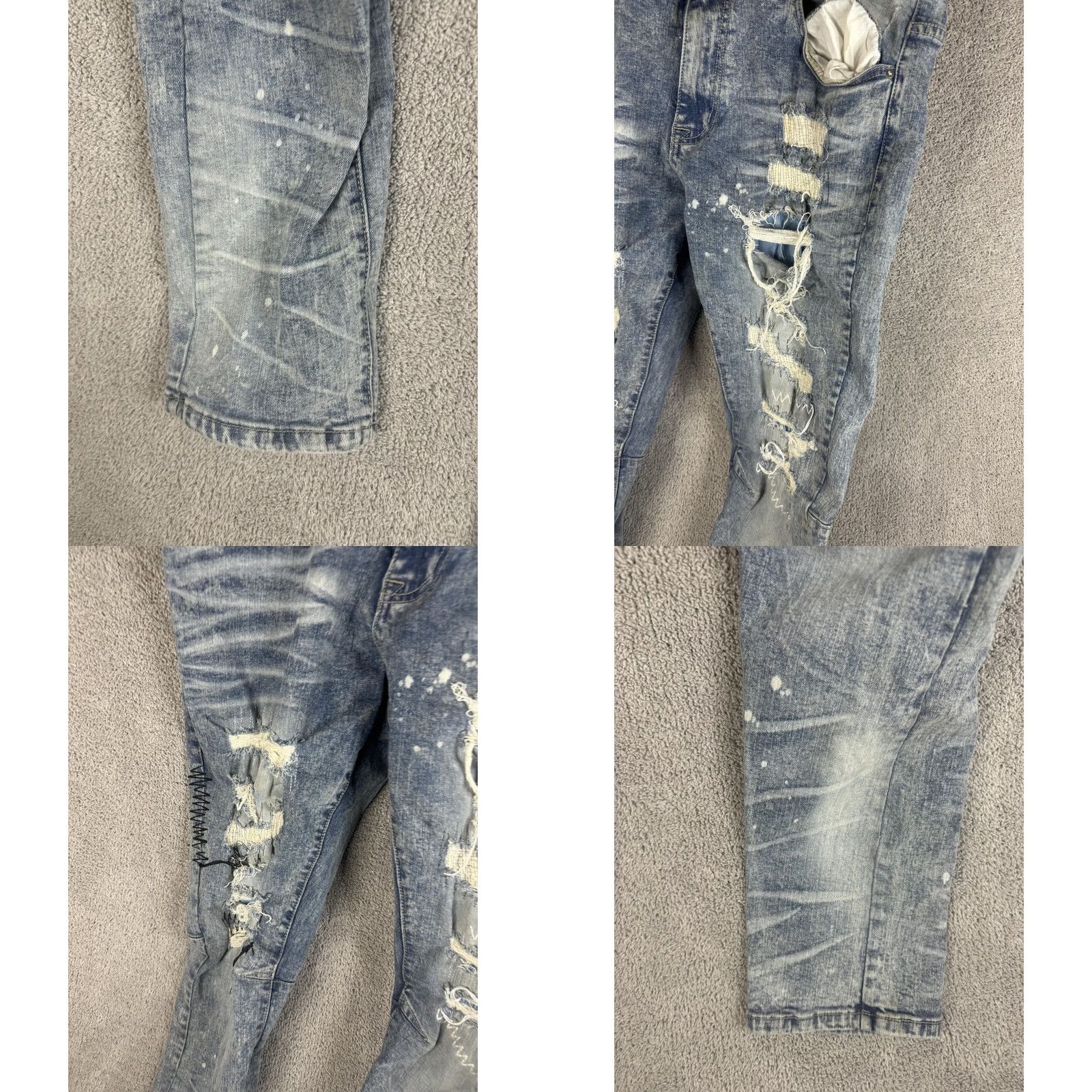 Denime Smoke Rise Jeans Mens 38x32 Slim Blue Distressed Paint Splatter Denim Grunge 90s Mens Size US 38 / EU 54 - 8 Thumbnail