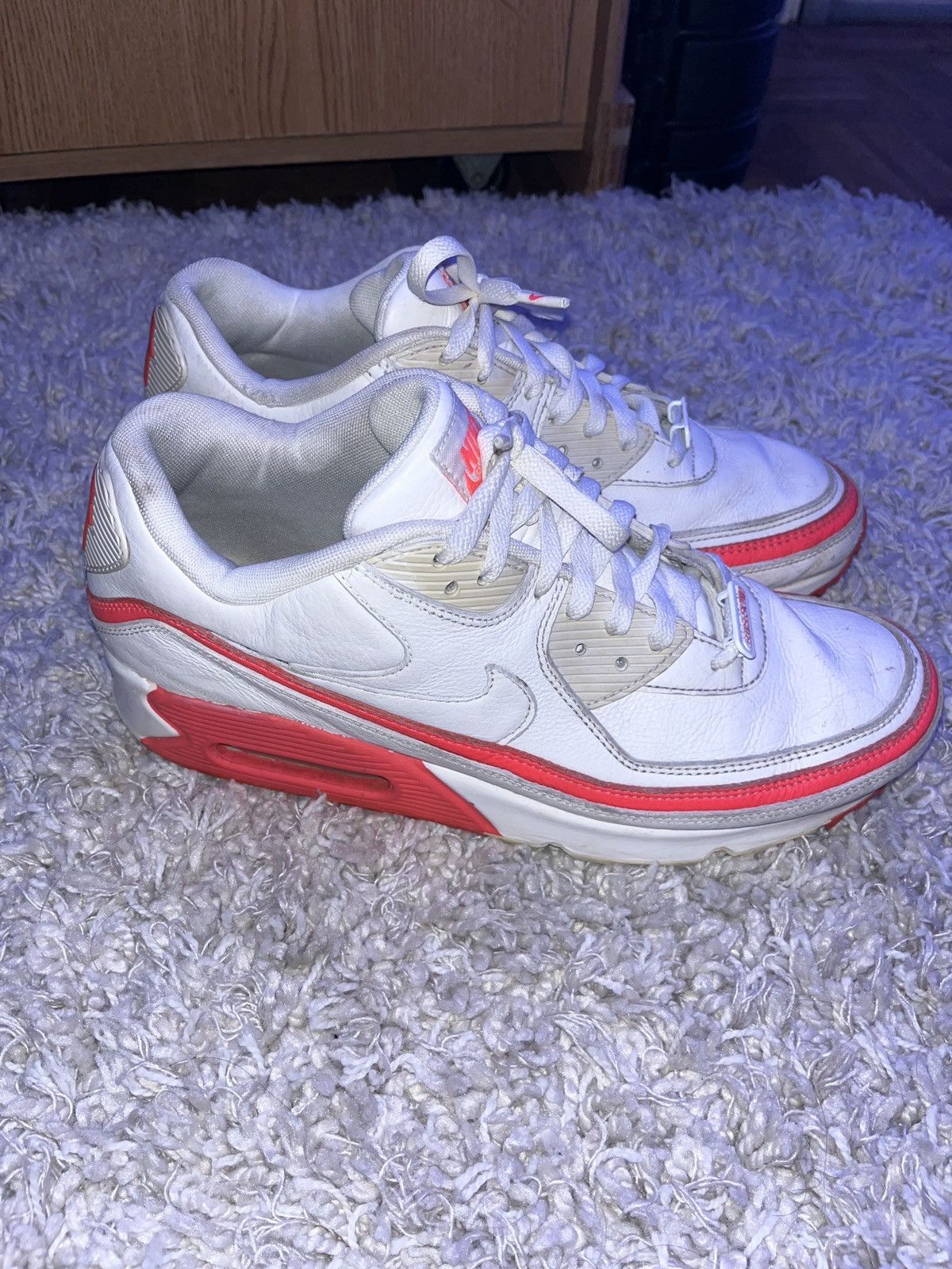 image of Nike Air Max 90 Undefeated Infared Shoes in White/Red, Men's (Size 11)
