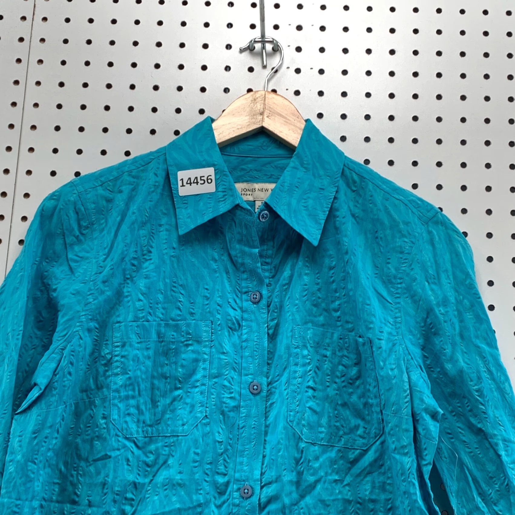 Jones New York NEW Jones New York Long Sleeve Button Down Shirt Women Size Small Teal Solid Cotton Casual Size S / US 4 / IT 40 - 2 Thumbnail