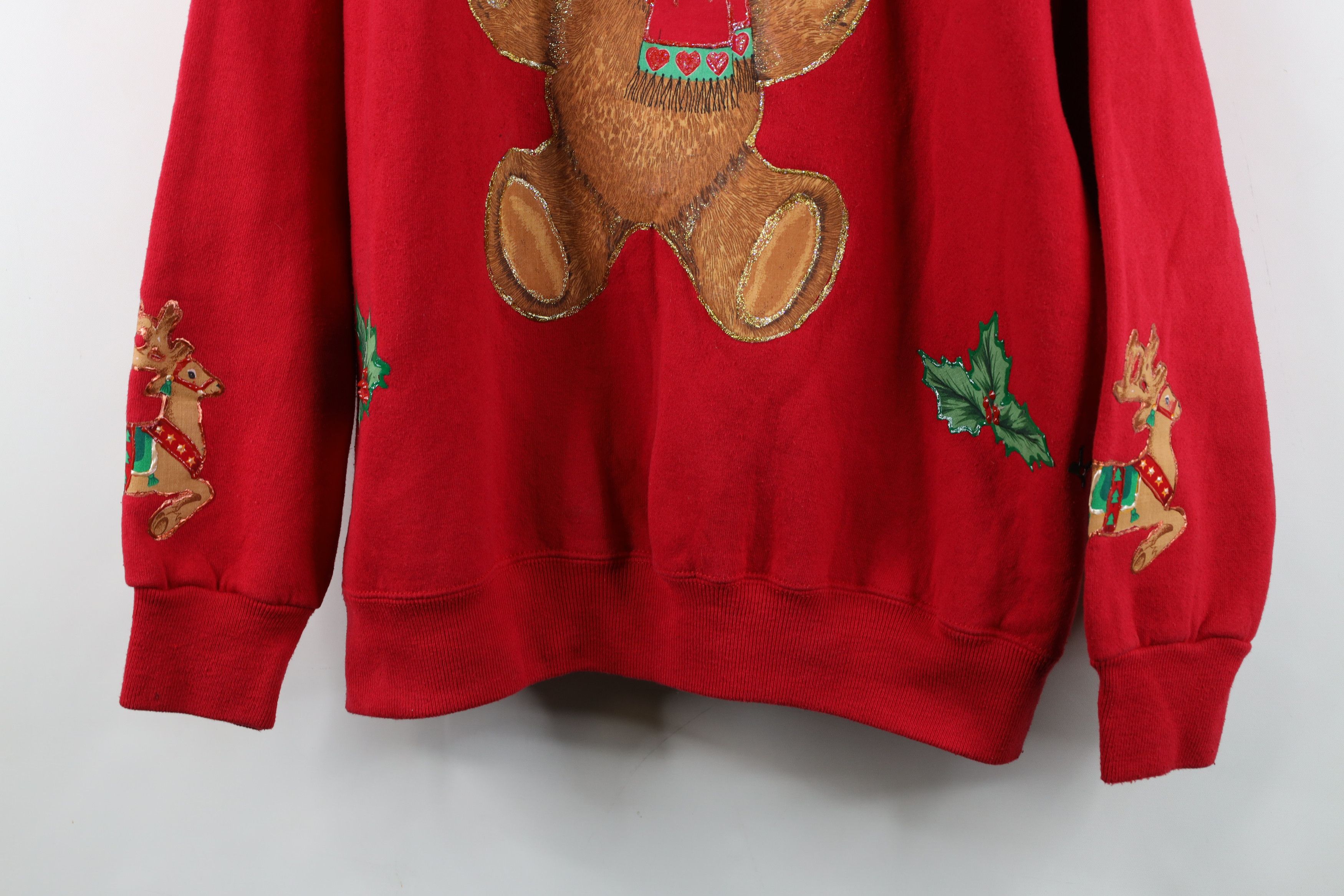 Vintage Vintage 90s Christmas Teddy Bear Bells Sweatshirt Red USA Size XXL / US 16-18 / IT 52-54 - 3 Thumbnail