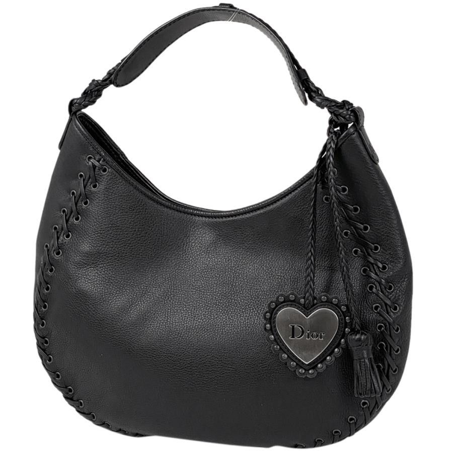 Dior Heart Shoulder Bag Fringe Leather Black