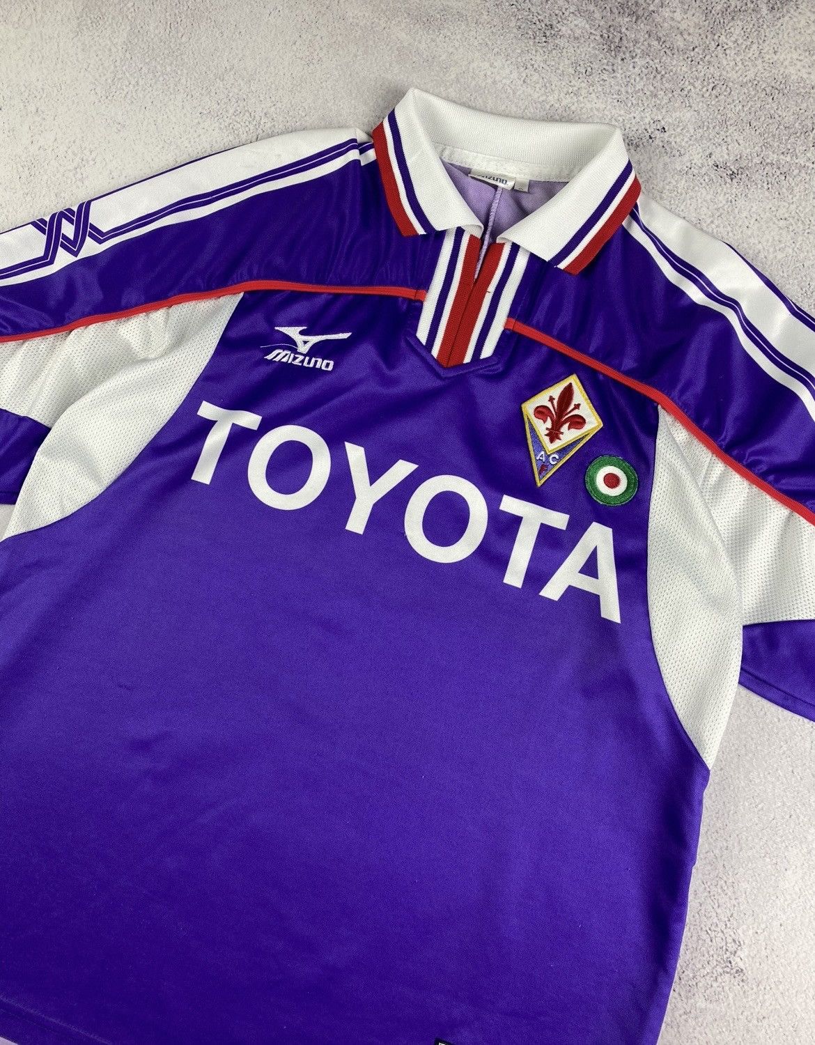 Mizuno Vintage AC Fiorentina 2001-2002 Home Football Mizuno Toyota Size US S / EU 44-46 / 1 - 4 Thumbnail