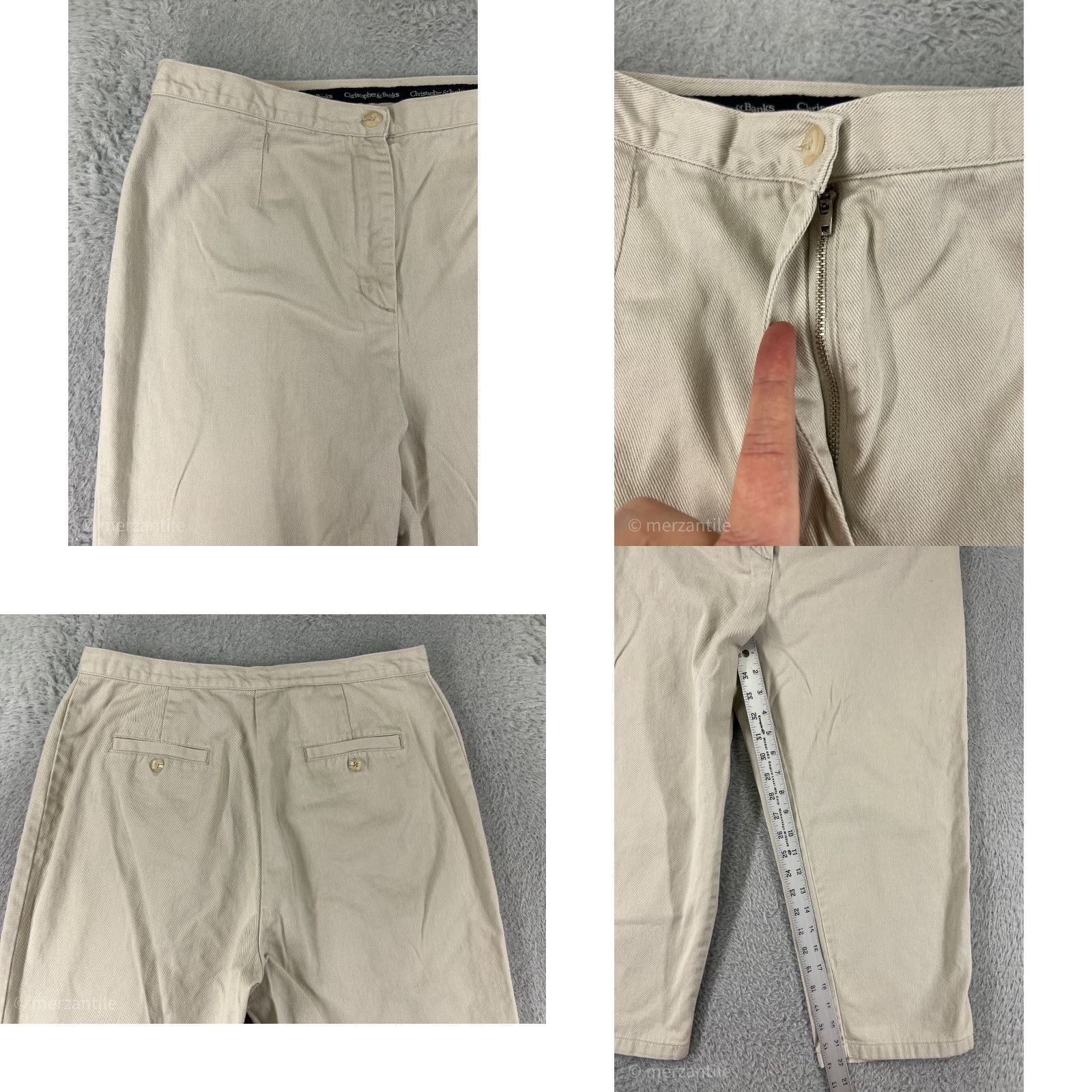 Vintage Christopher & Banks Womens Capri Pants Size 12 Beige Cotton Twill High Rise Casual Summer Size 34" / US 12 / IT 48 - 8 Thumbnail