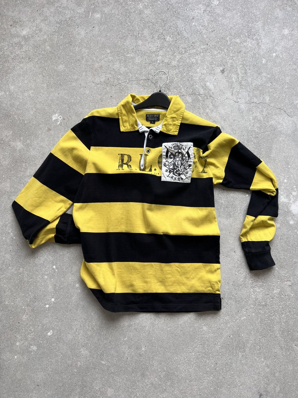image of Polo Ralph Laurent Rugby Shirt in Black/Yellow, Men's (Size Large)