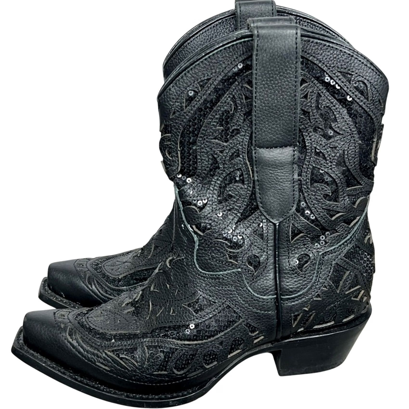 Vintage VINTAGE? JB Dillon Reserve Womens Cowgirl Leather Boot Black Sequin Sz 6 B Size US 6 / IT 36 - 2 Thumbnail