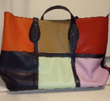The Unbranded Brand Genuine Leather Color Block Mid-Sized Tote Size ONE SIZE - 1 Thumbnail
