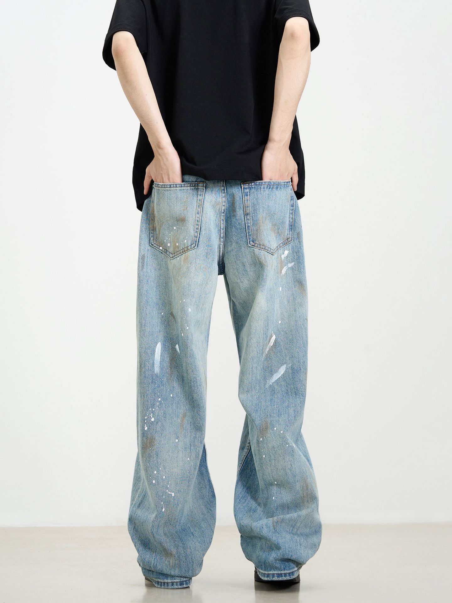 Vintage Retro washed ink-splashed loose casual straight jeans Size US 32 / EU 48 - 6 Thumbnail