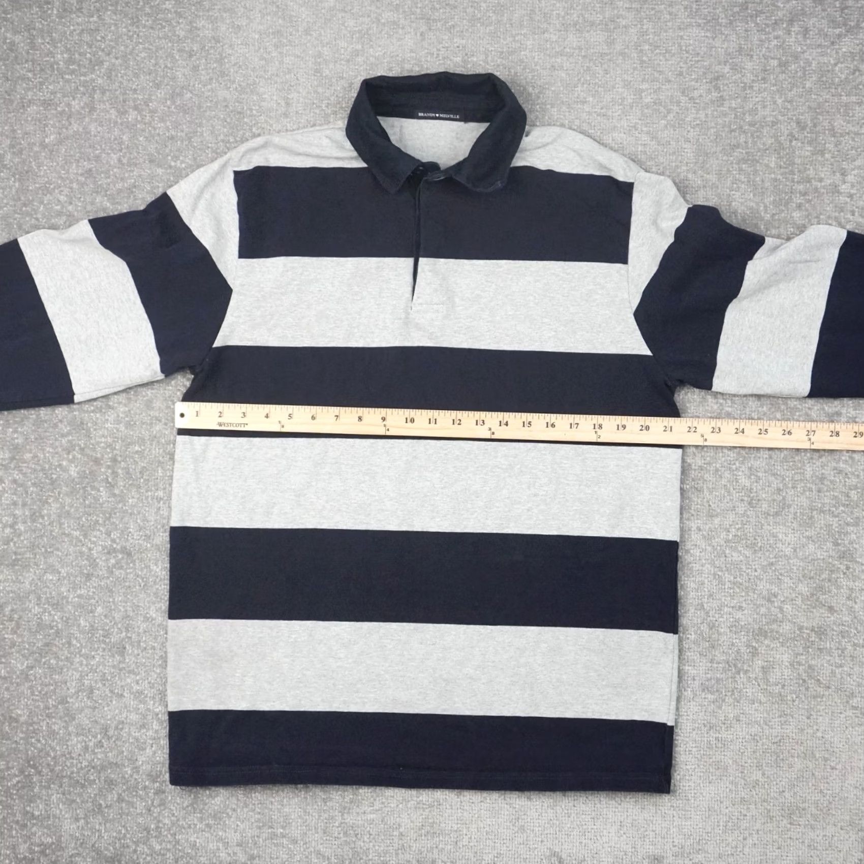 Brandy Melville Brandy Melville Shirt Womens L Striped Rugby PTP Blue Gray Long Sleeve Collared Size L / US 10 / IT 46 - 4 Thumbnail