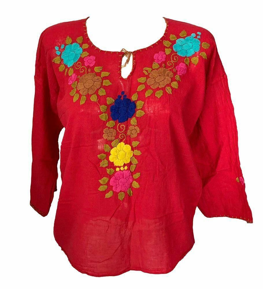 Designer Used Red Hand Made Embroidered Blouse L Size L / US 10 / IT 46 - 1 Thumbnail