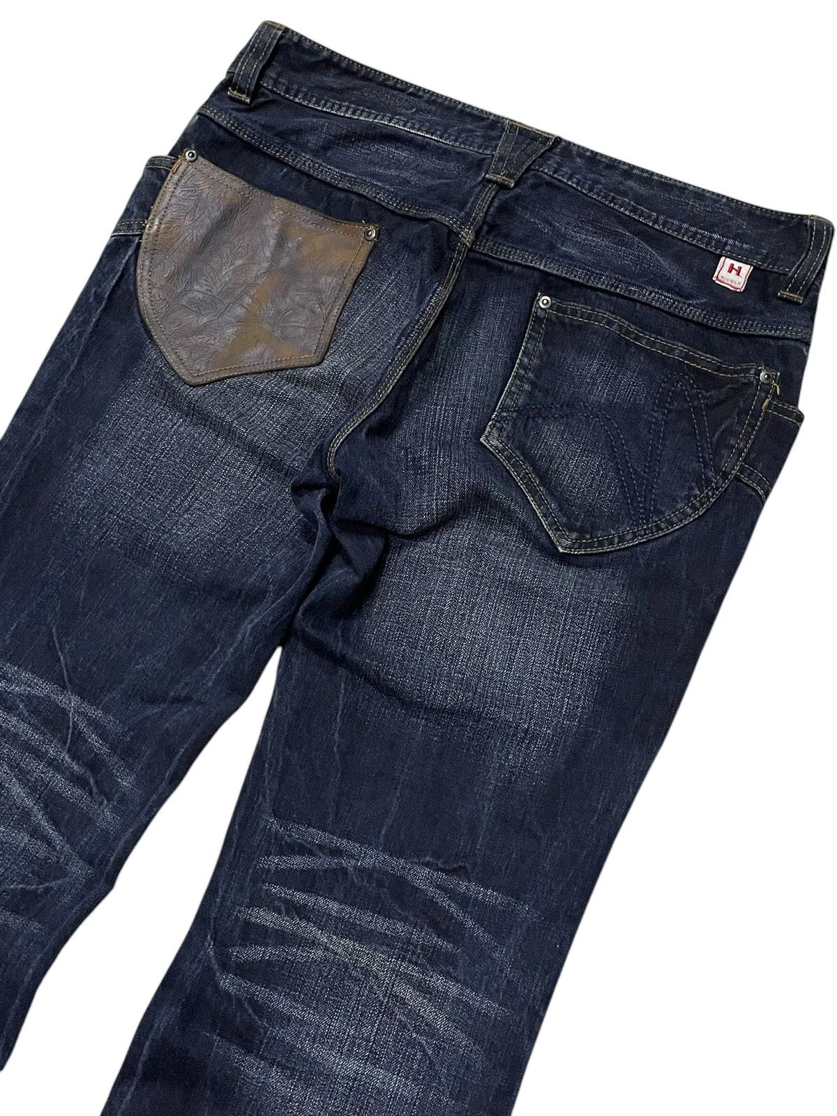 HIDEAWAYS × If Six Was Nine × Le Grande Bleu (L.G.B.) Hideaways Japan Leather Trimmed Pocket Whiskers Flare Jeans Size US 32 / EU 48 - 11 Thumbnail