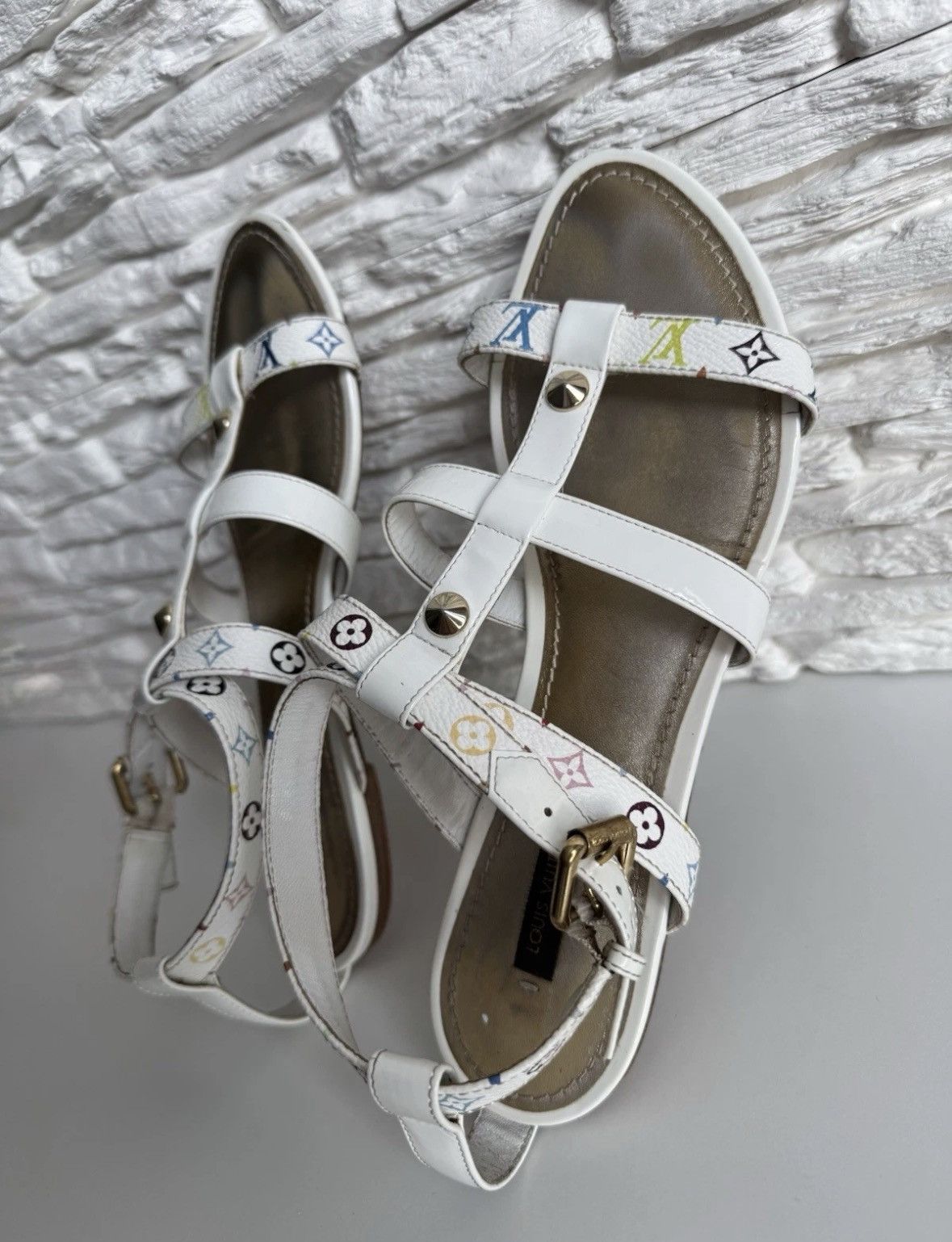 Louis Vuitton Louis Vuitton multicolor leather sandals white monogram Y2K Size US 8 / IT 38 - 4 Thumbnail