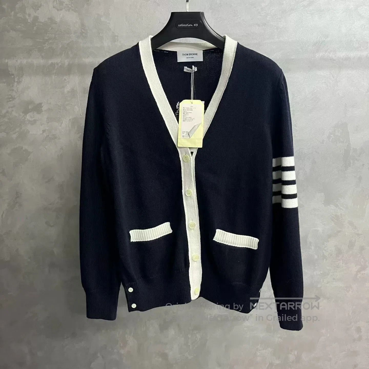 Blue Stripe Floral V-Neck Knit Cardigan.