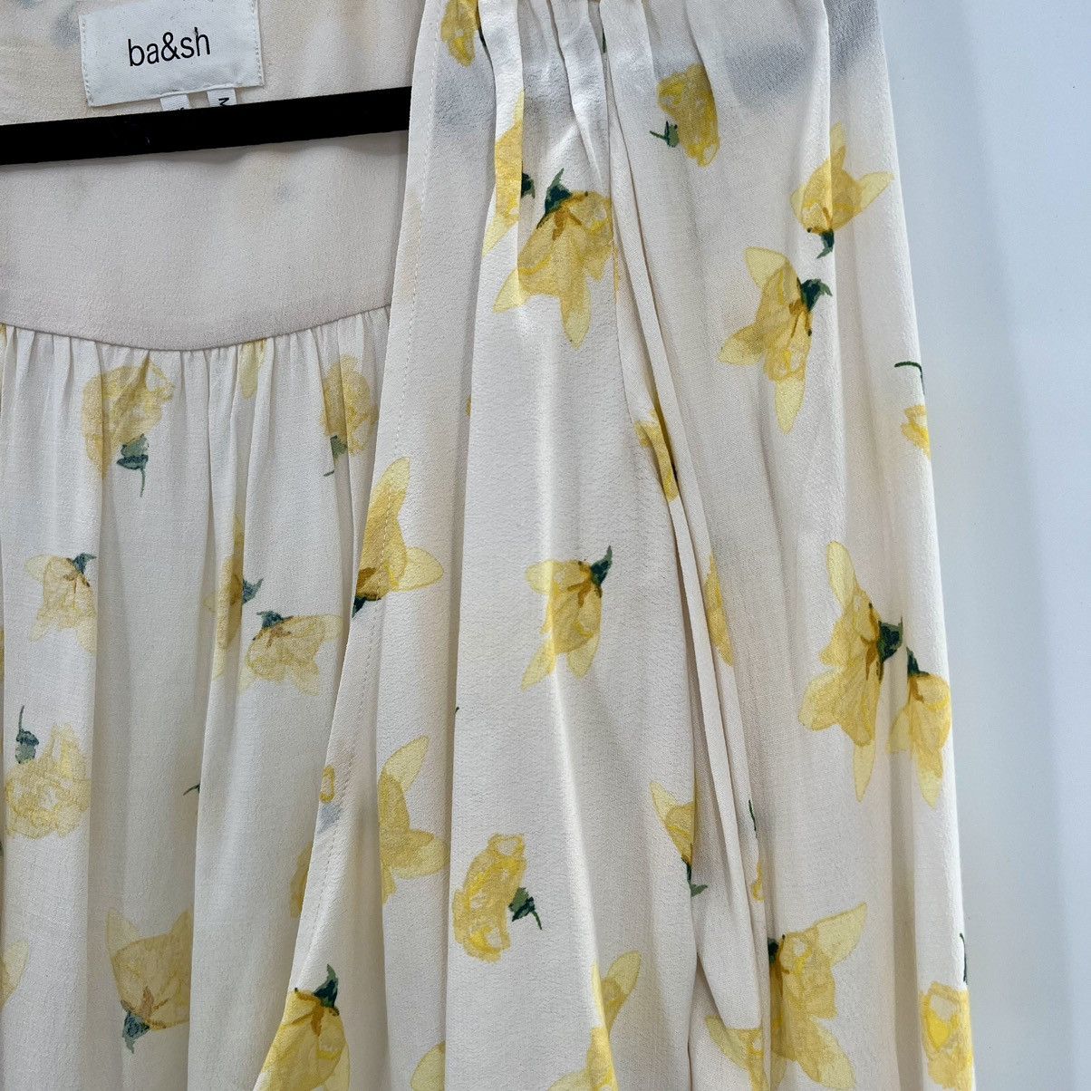 ba&sh Koxie Floral Print Wrap Kimono Lemon Crepe Blouse XS