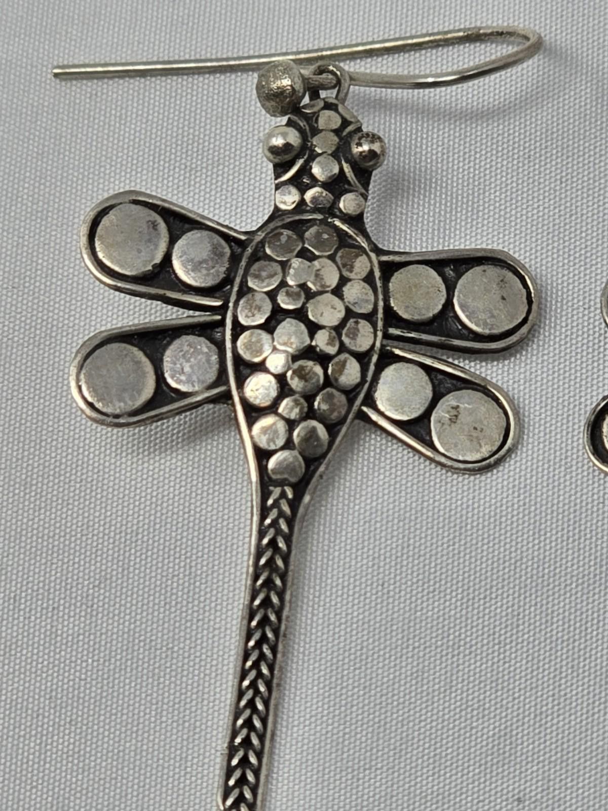 Dragonfly Vintage Sterling Silver Handmade Dragonfly Dangle Earrings Size ONE SIZE - 3 Thumbnail