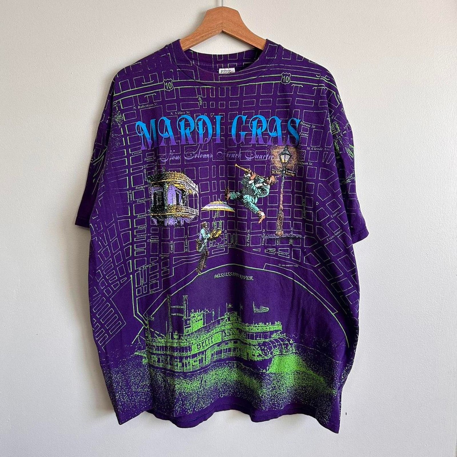 image of Art x Rap Tees Vintage 1992 Mardi Gras Shirt in Purple, Men's (Size XL)