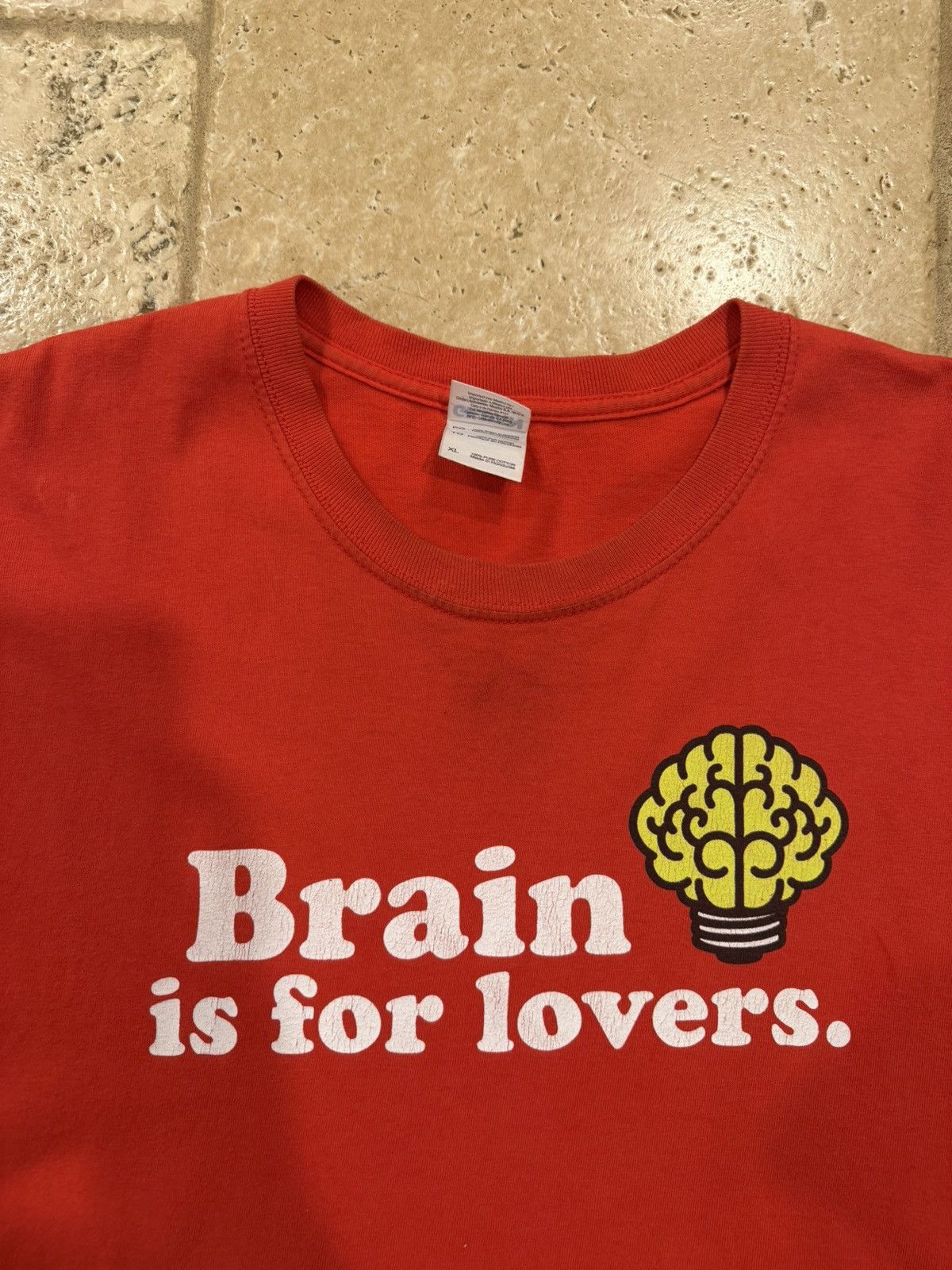 Vintage Vintage NERD “Brain is For Lovers” Red Distressed T-Shirt Size US XL / EU 56 / 4 - 6 Thumbnail