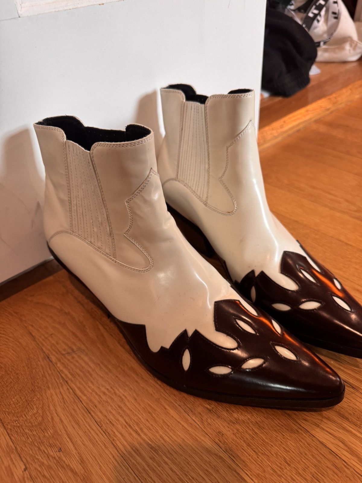 Enfants Riches Deprimes RARE ERD Midnight cowboy boots ivory and burgundy Size US 10 / EU 43 - 3 Thumbnail