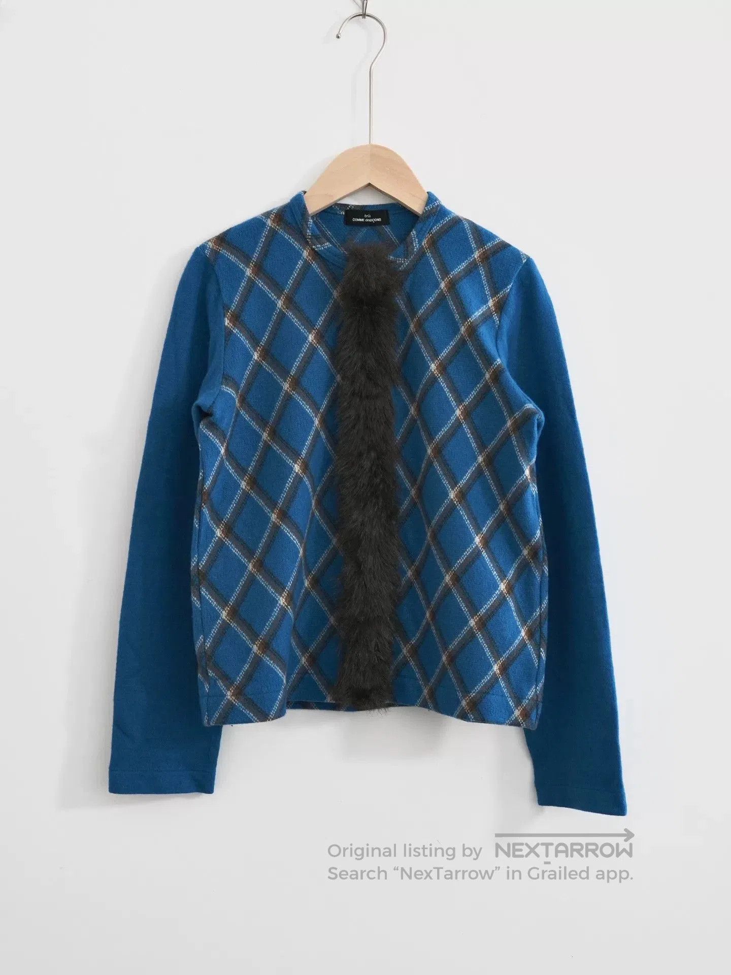 Comme des Garcons blue plaid cardigan with fur detail. Size M / US 6-8 / IT 42-44 - 1 Thumbnail