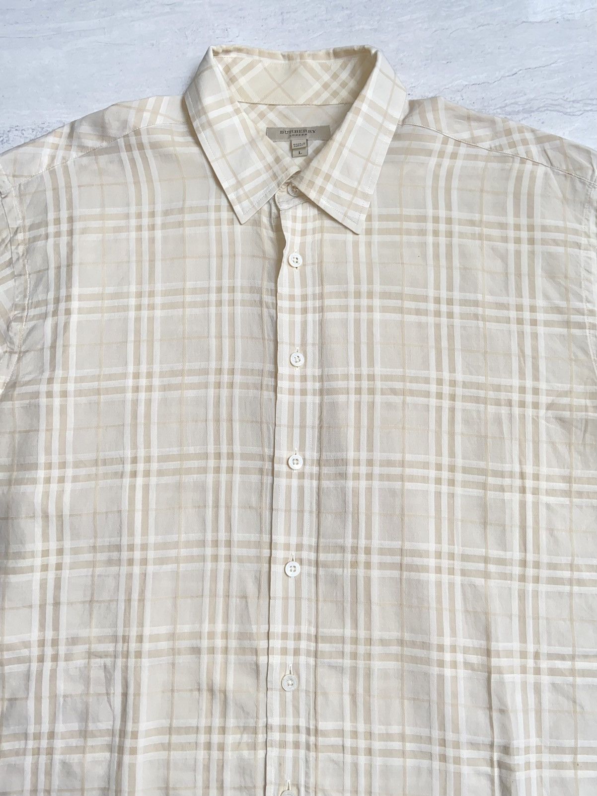 Burberry BURBERRY Cream Striped Shirt Size US L / EU 52-54 / 3 - 9 Thumbnail