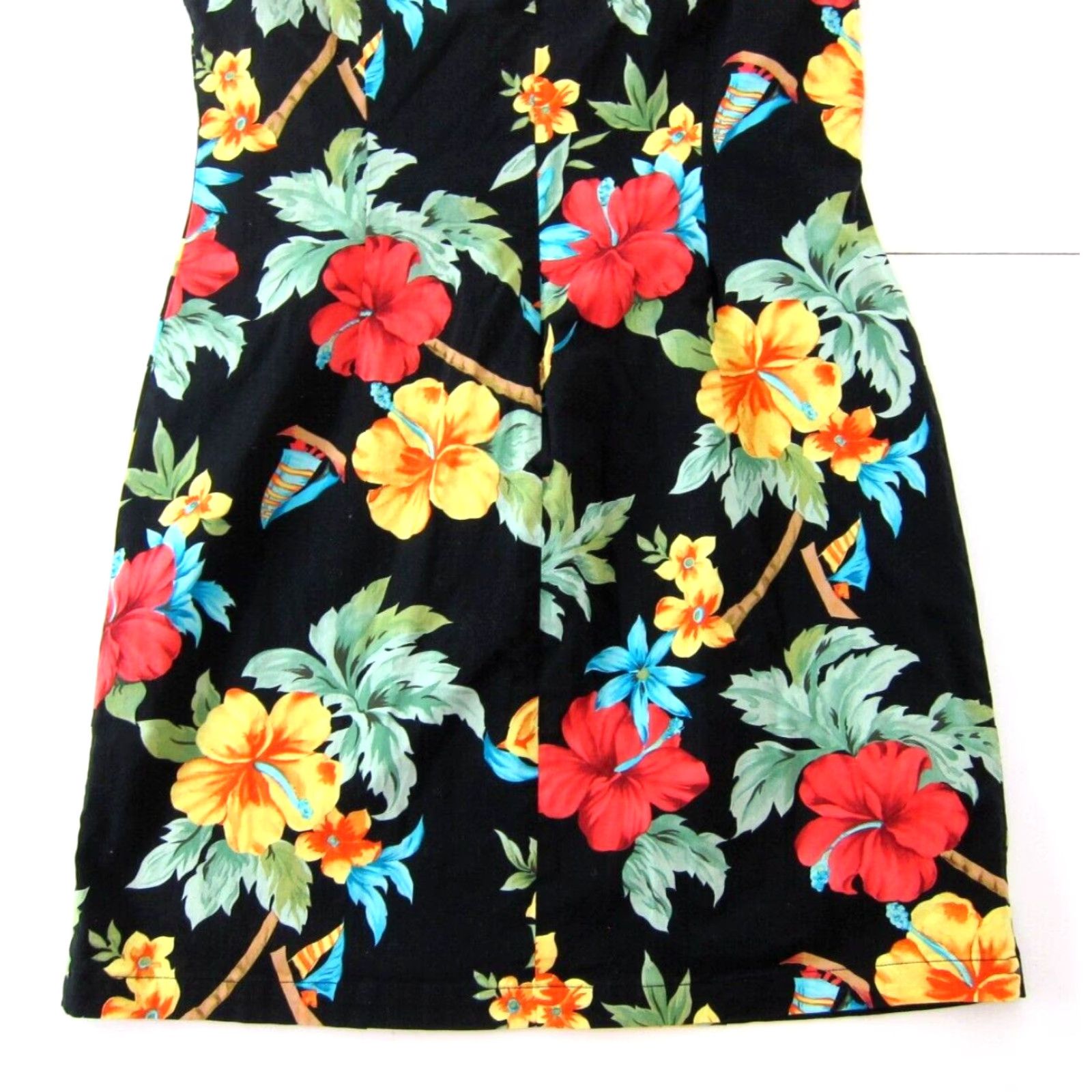 Pinko VINTAGE Caribbean Joe Cotton Stretch Black Yellow Pink Floral Hawaiian Tank Dress PXL Size XL / US 12-14 / IT 48-50 - 6 Thumbnail