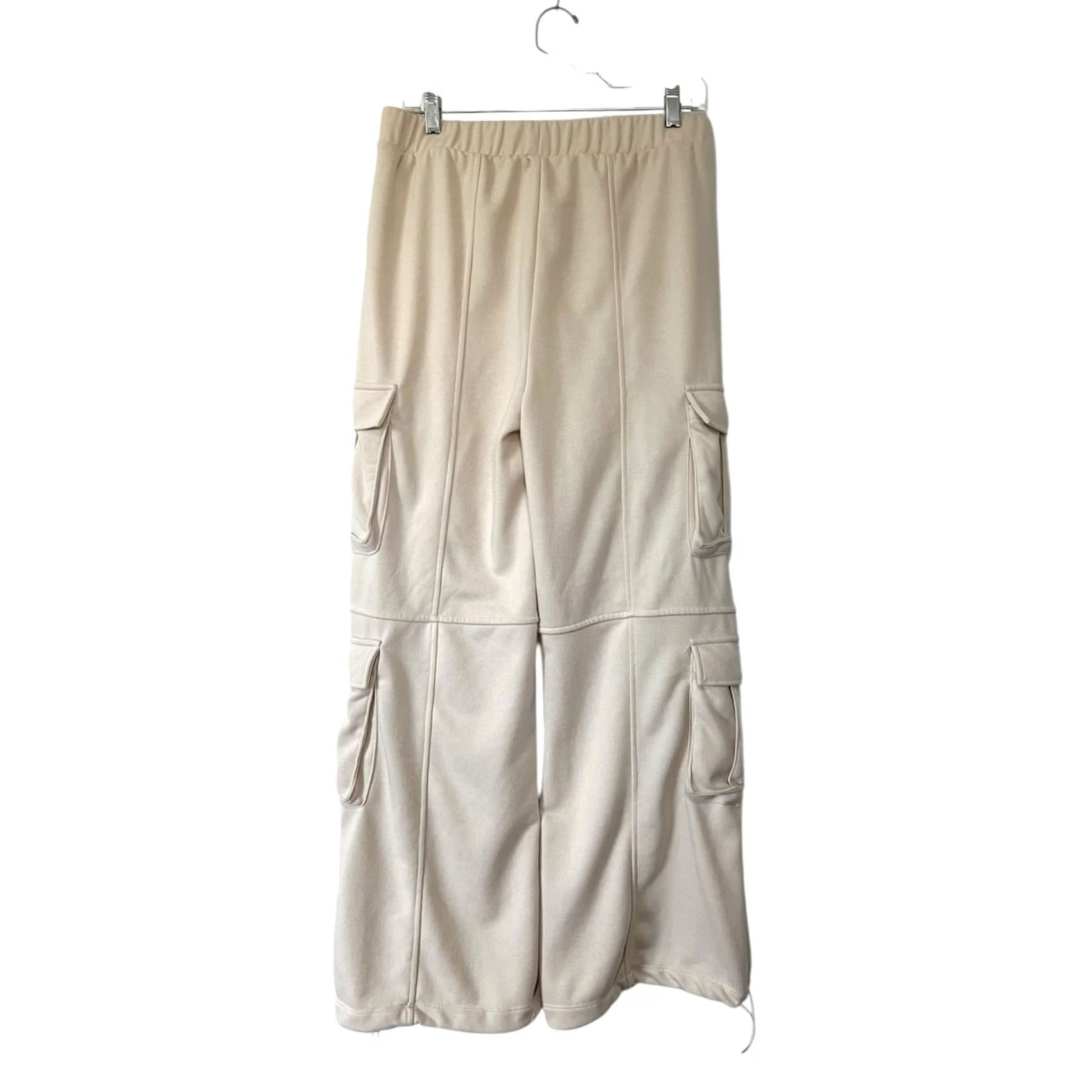 Vintage Lazy Sundays Cargo Jogger Sweatpants Women L Ivory Drawstring Waist Comfort Pants Size 24" / US 00 / IT 34 - 5 Thumbnail