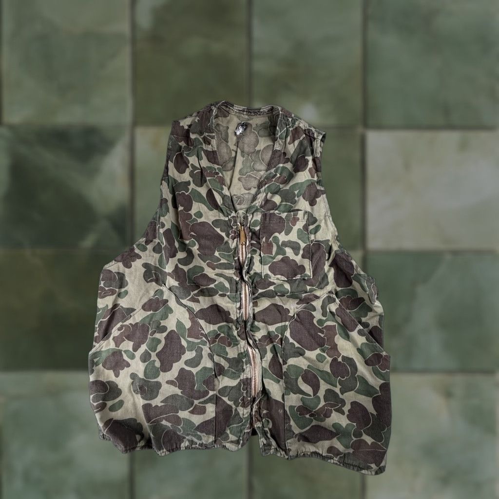 VINTAGE Kamo Vest Camouflage USA Made Hunting Cotton Canvas Zip Short Pockets Multicolor Men L Casual
