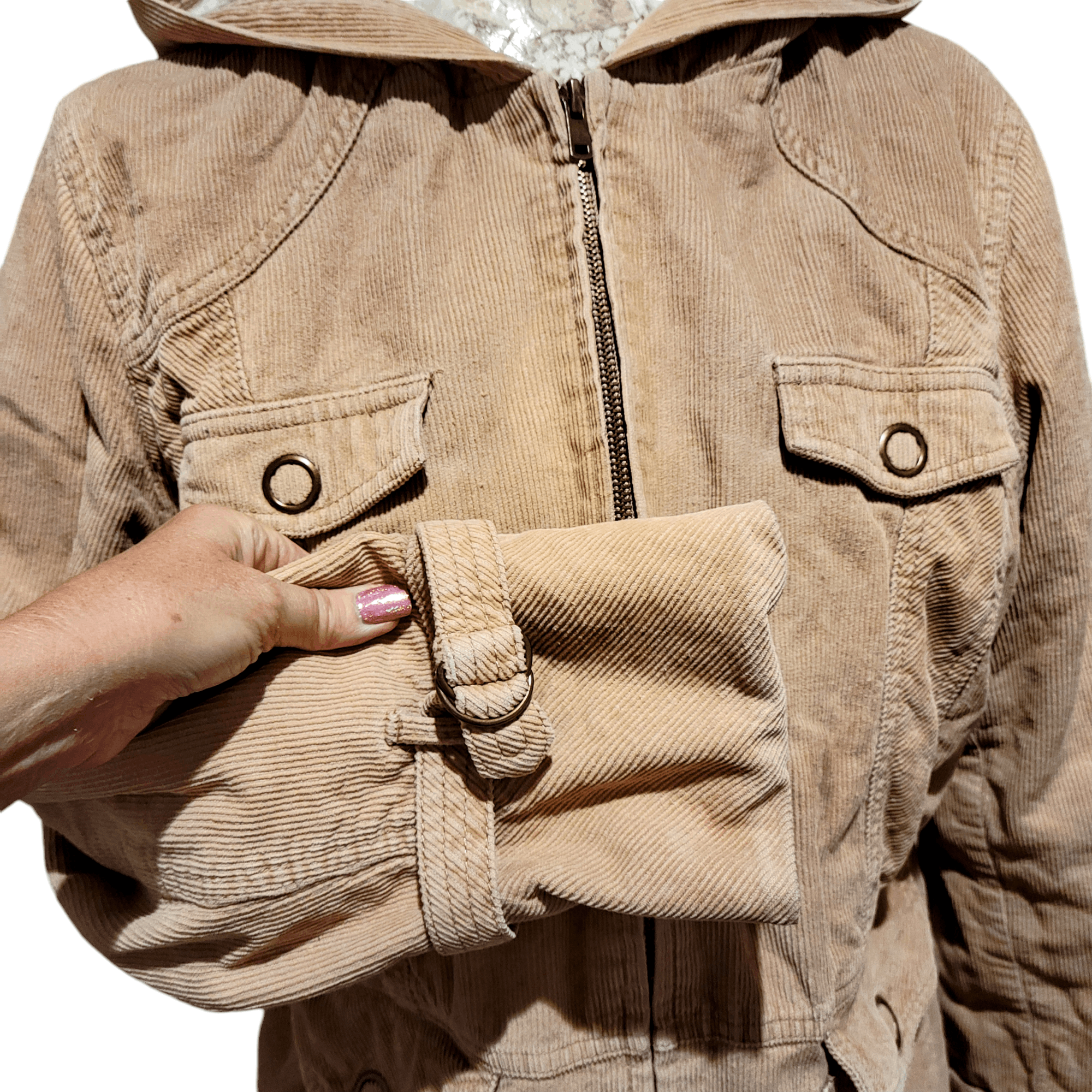 Sonoma Sonoma Soft Tan Corduroy Teddy Hooded Utility Cargo Jacket Size L / US 10 / IT 46 - 5 Thumbnail