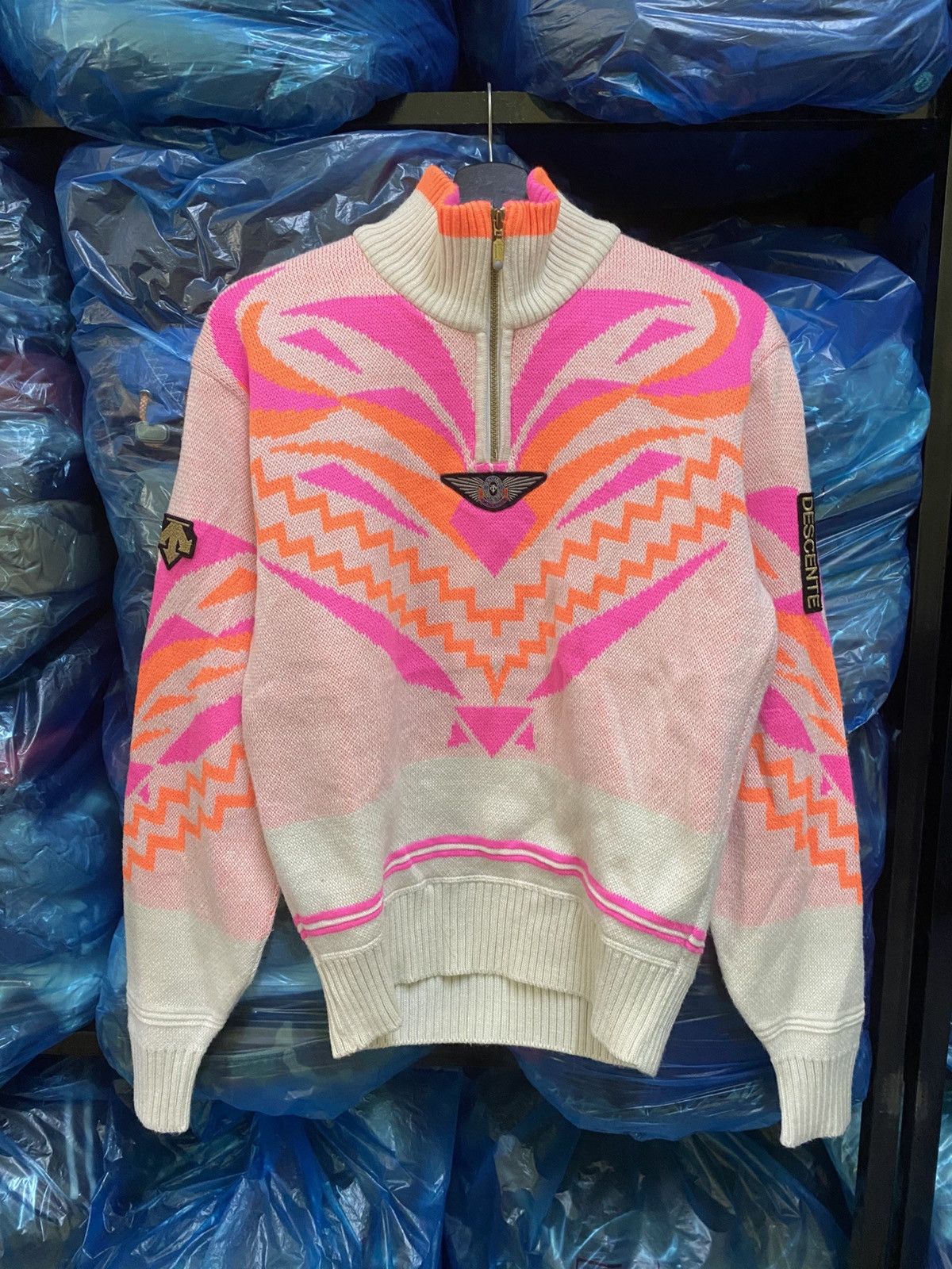 Descente Vintage DESCENTE Racing Knit Sweater 90s Retro Pink Neon Size US M / EU 48-50 / 2 - 1 Thumbnail