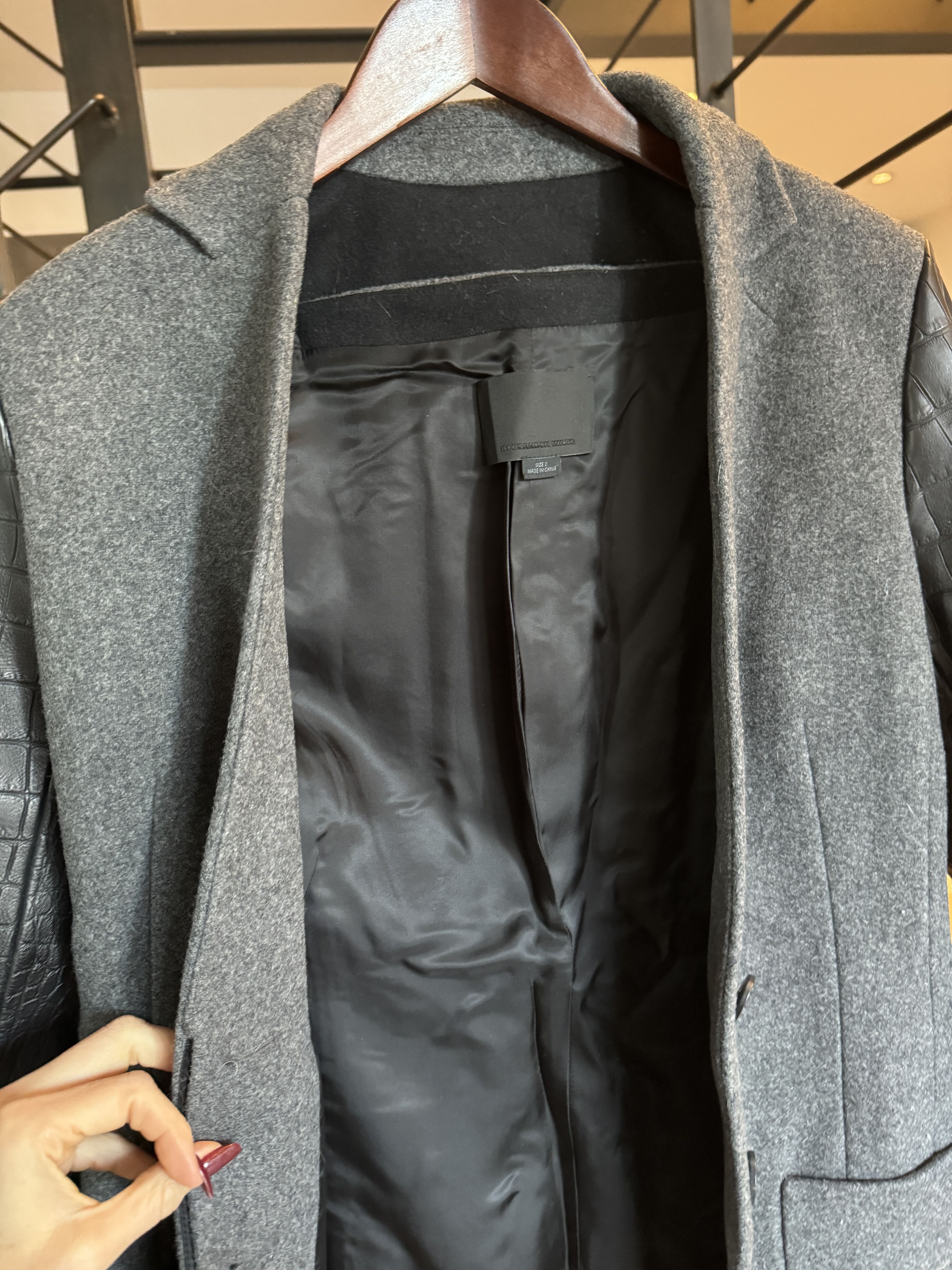 Alexander Wang Alexander Wang grey wool blend coat with croc sleeves Size XS / US 0-2 / IT 36-38 - 7 Thumbnail