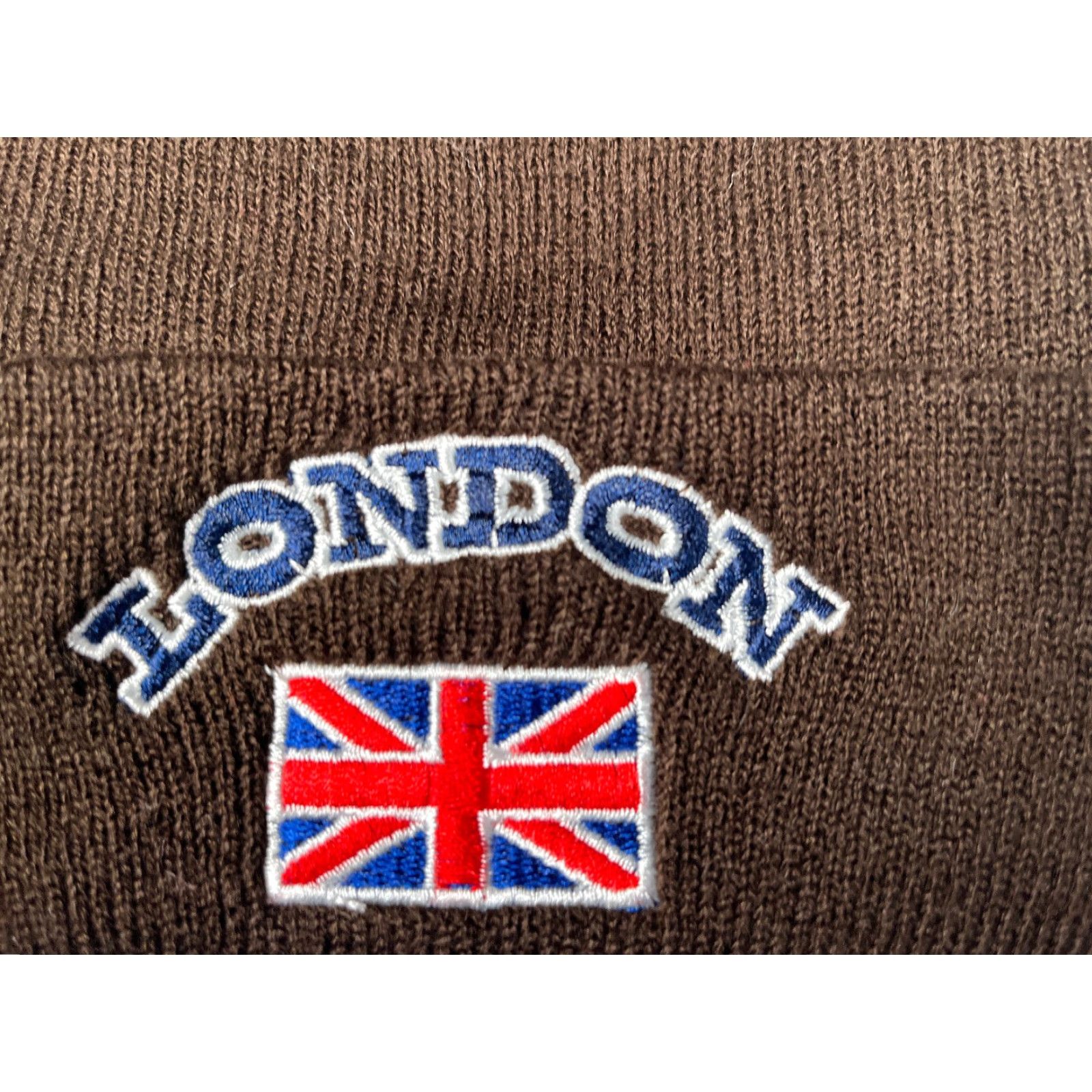 Vintage London Beanie Adult One Size Brown Knit 100% Acrylic Embroider Union Jack Size ONE SIZE - 2 Thumbnail