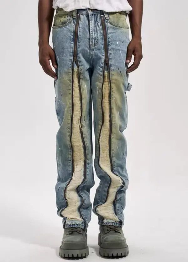 VIBE High street double zip washed distressed logging jeans Size US 32 / EU 48 - 1 Thumbnail
