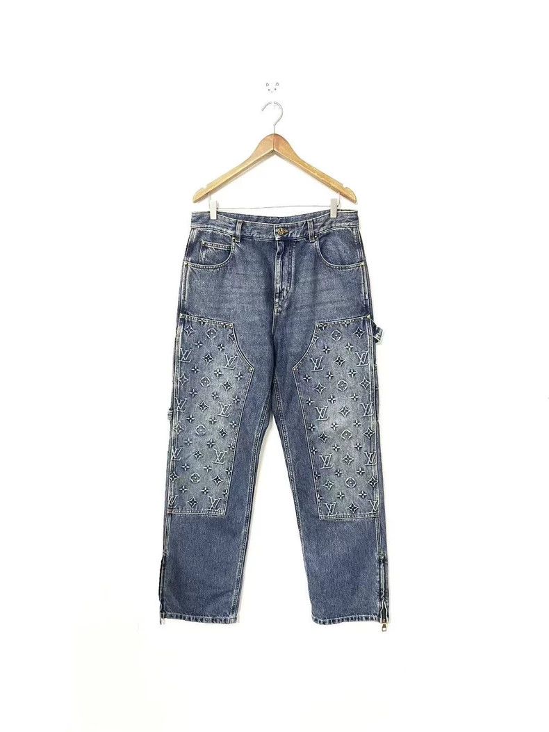 Louis Vuitton Louis Vuitton Blue Denim Jeans with Monogram Size US 33 - 1 Thumbnail