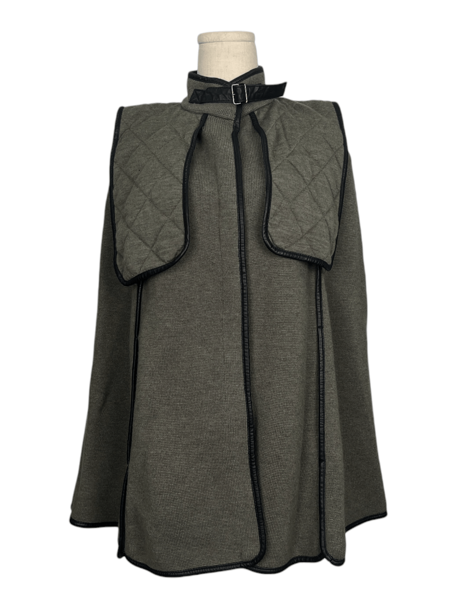 3.1 Phillip Lim 3.1 Philip Lim Olive Green Wool Cape With Black Leather Trim Size XS / US 0-2 / IT 36-38 - 1 Thumbnail