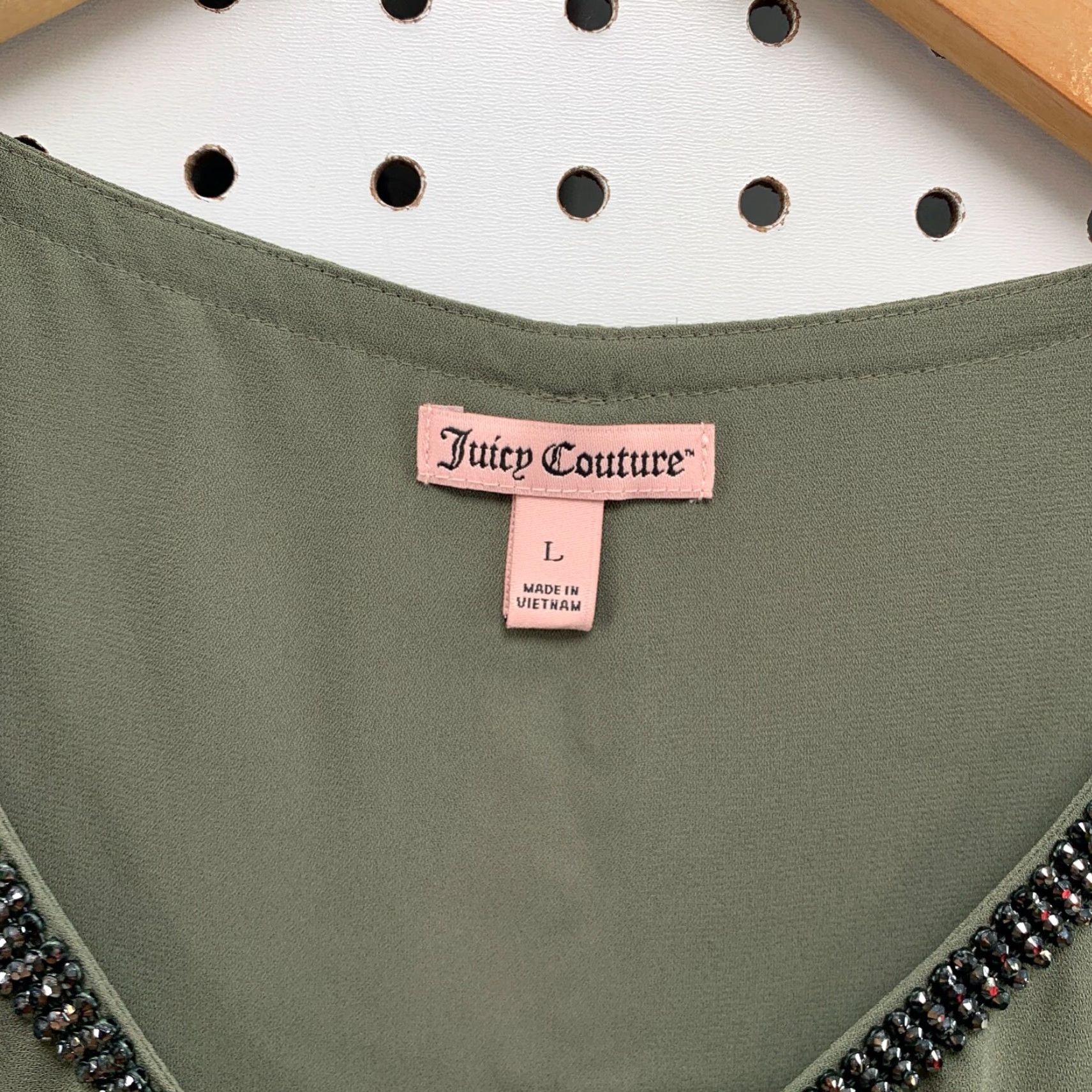 Juicy Couture Juicy Couture Womens Top Sleeveless Large Olive Green Layered Ruffle Embellished Size L / US 10 / IT 46 - 6 Thumbnail