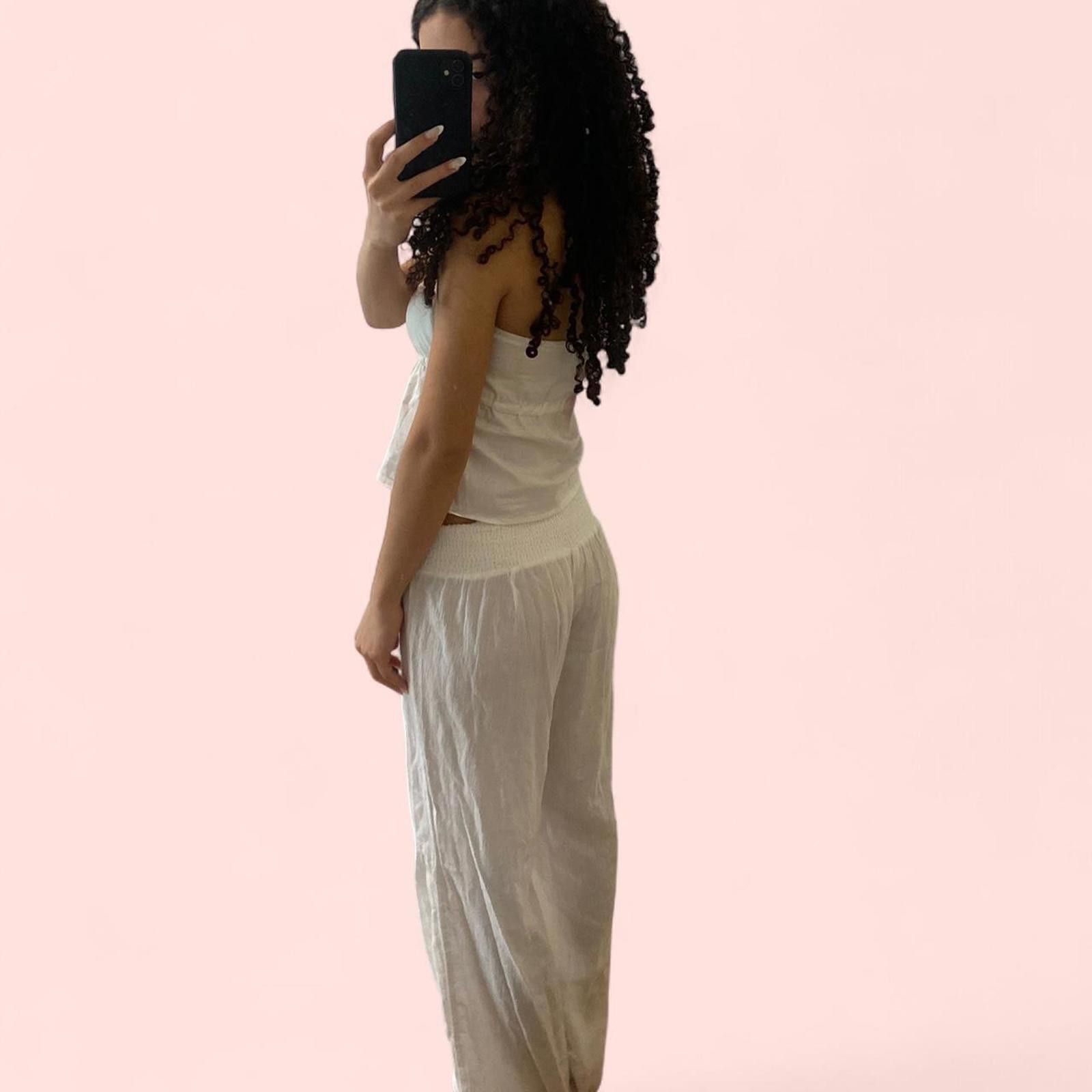 Designer White linen tube top - with adjustable straps Size S / US 4 / IT 40 - 2 Thumbnail