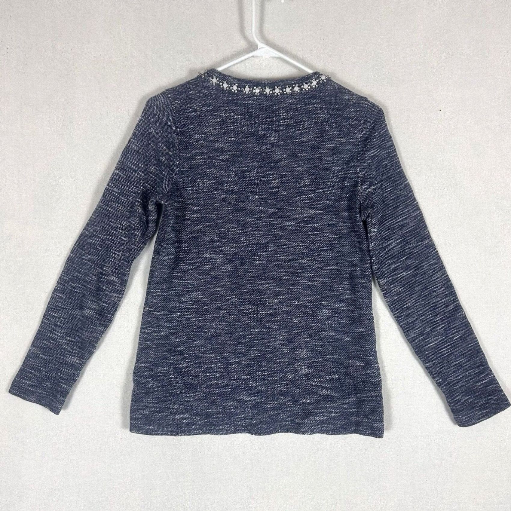 J.Crew VINTAGE J.Crew Womens Crewneck Sweater XS Beaded Jeweled Blue Space Dye L/S Size XS / US 0-2 / IT 36-38 - 5 Thumbnail